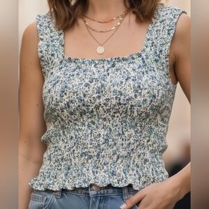 Veronica Beard Women's Needham Smocked Cotton Square Neck Tank